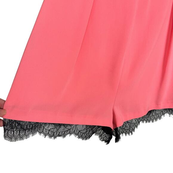 NWT Topshop Pink Sleeveless Romper Keyhole Back Black Lace Trim Sz 6 Boho Chic - Picture 6 of 14